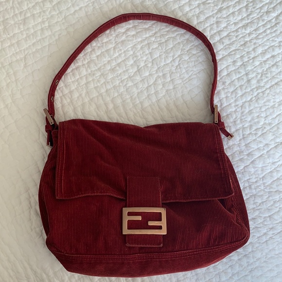 Fendi Handbags - Fendi Deep Red Corduroy Purse w/ Gold Hardware